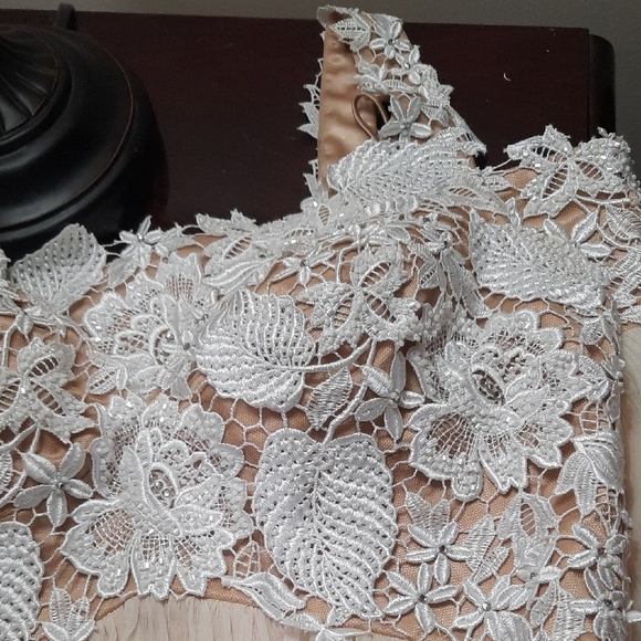 Jovani Floral Lace Chemise in Cream and White - Picture 11 of 12